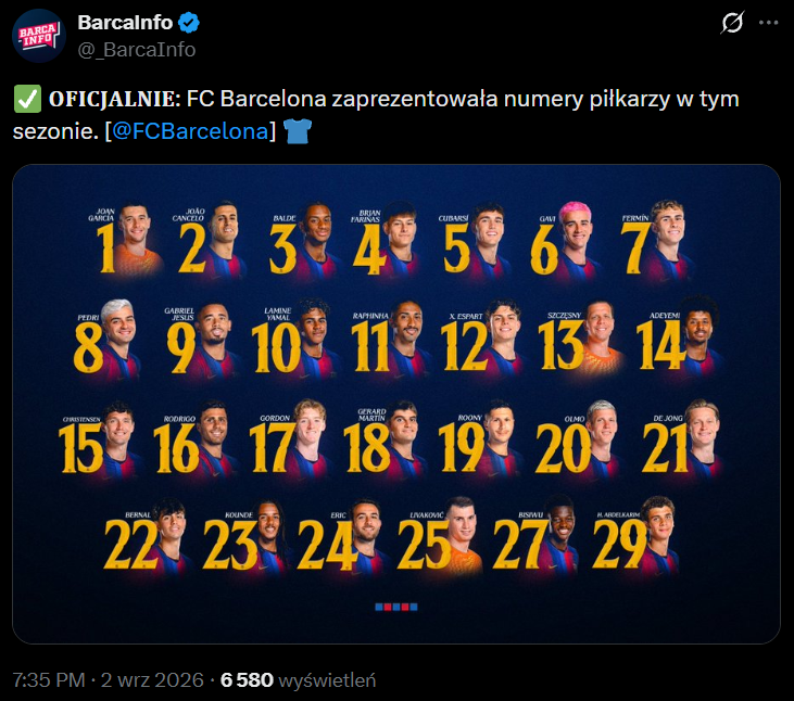 OFICJALNE NUMERY piłkarzy Barcelony na sezon 26/27!